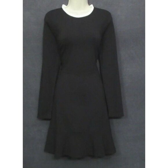 LOFT Dress 8P Long Sleeve Black Cream Collar Stretch Career Church Washable - Picture 5 of 12
